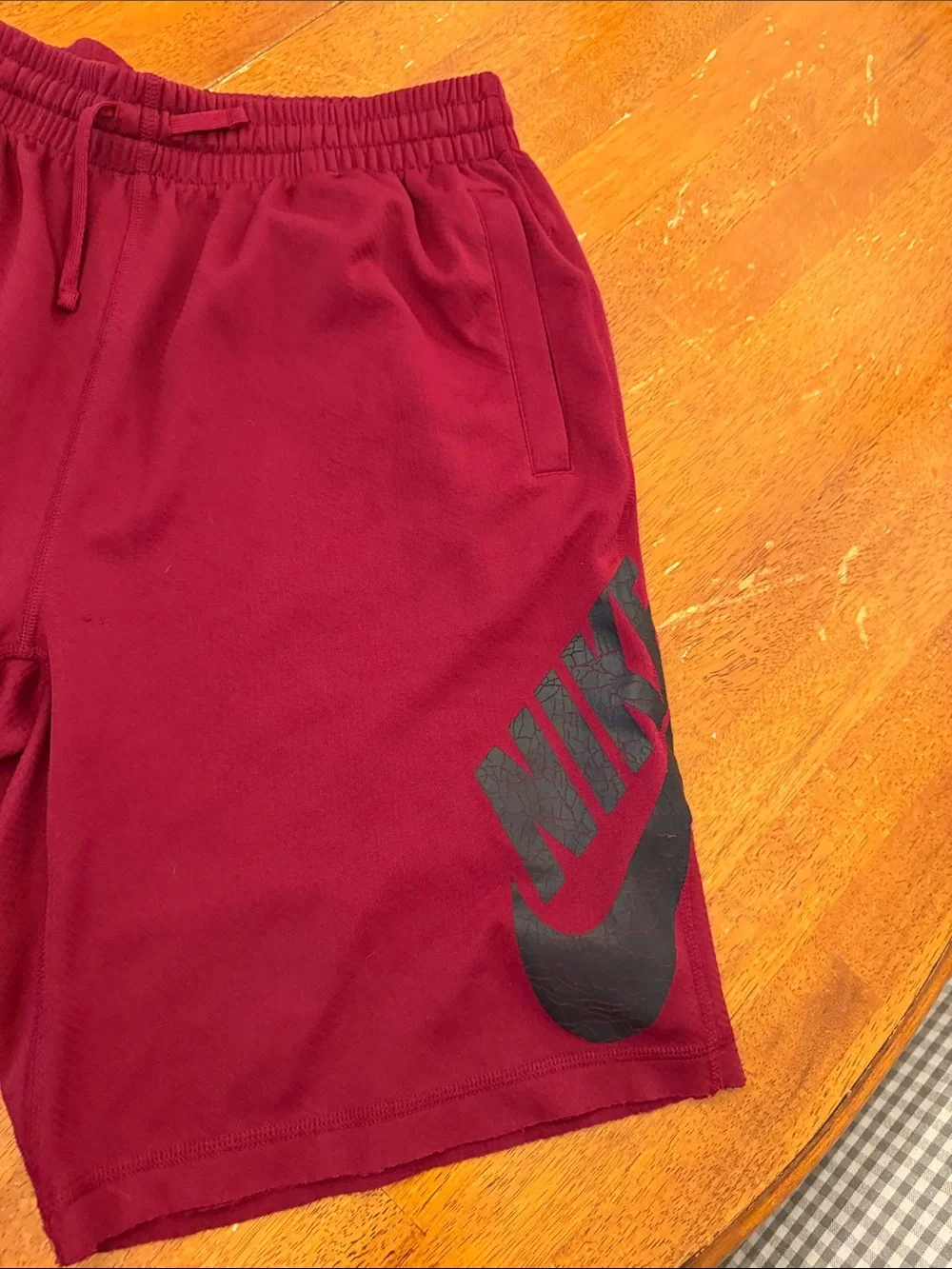 Nike Men's Burgundy Athletic Shorts with Black Swoosh xl